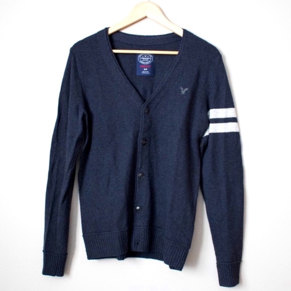 American Eagle Navy Arm Stripe Cardigan - Picture 1 of 4